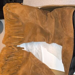 Steve Madden Brand Fringed Boots in Chestnut Suede-Size 10